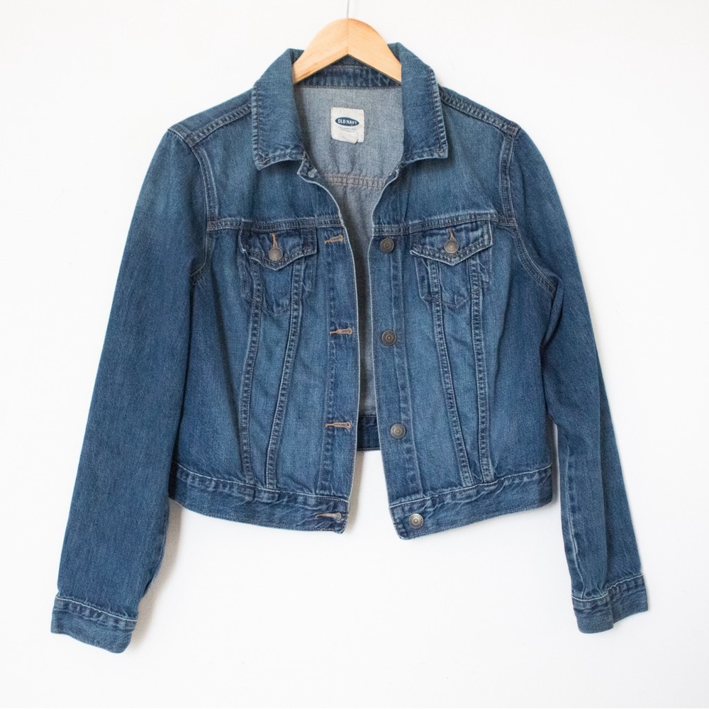 Old Navy | Dark Blue Jean Long Sleeve Brass Button Down Jacket | Size L